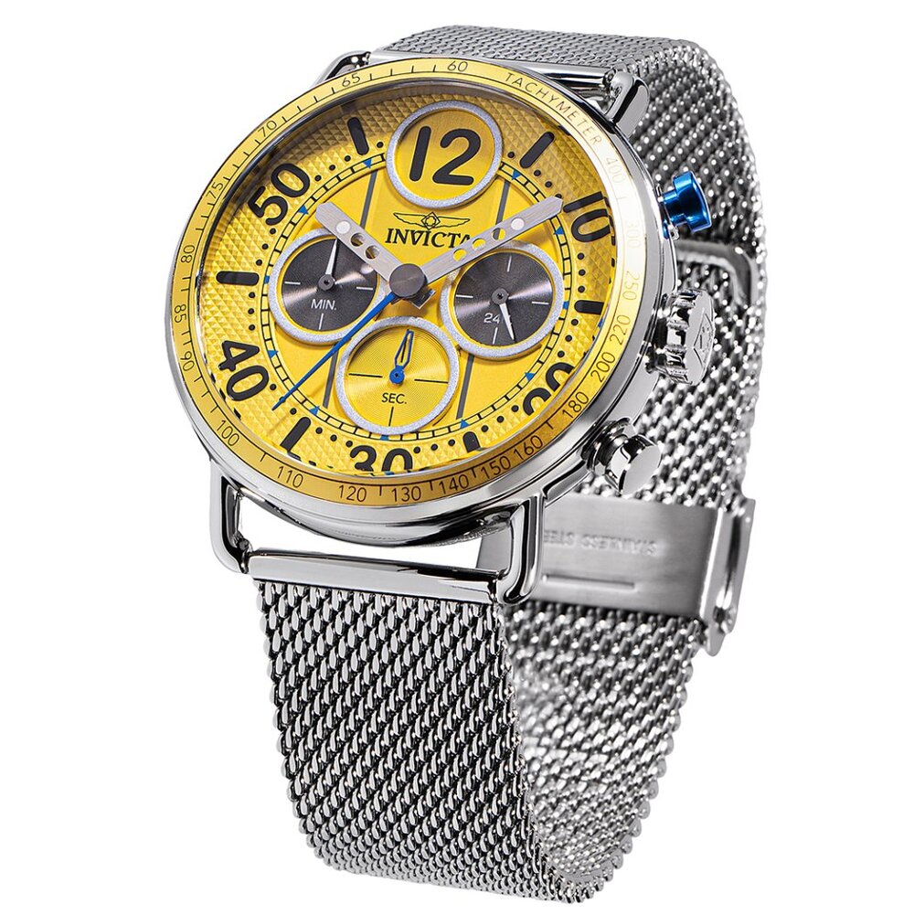 Invicta Speedway Gearshift Mens Chronograph Watch 44mm Silver/Yellow Dial New!